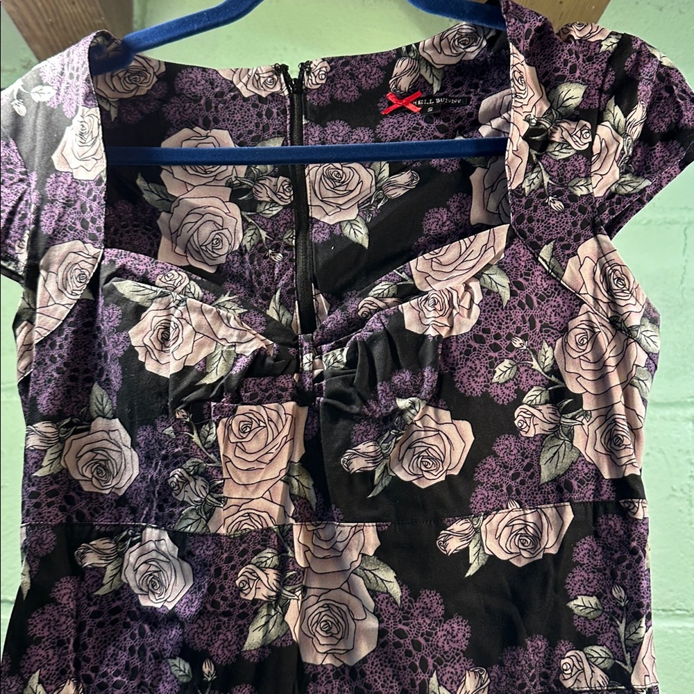 Hell Bunny Floral Black and Purple Dress